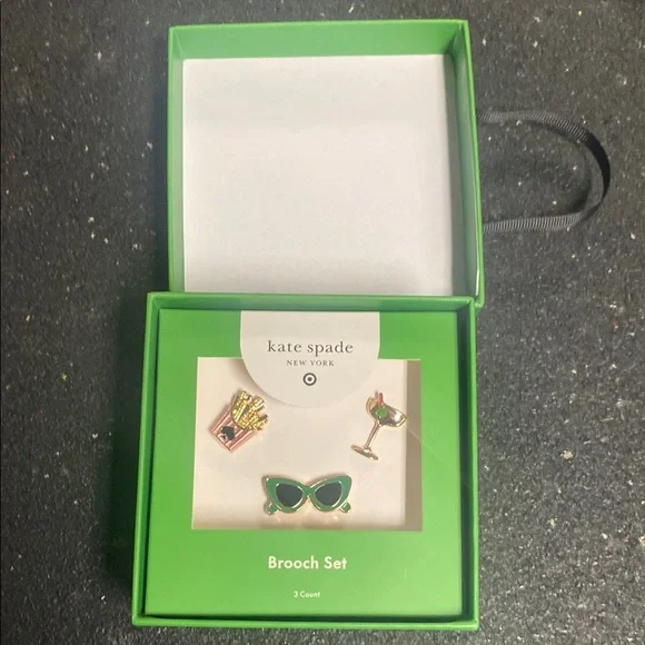 Kate Spade For Target 3 Pin Set Sunglasses, Fries & Martini Brooch Set - Picture 7 of 8